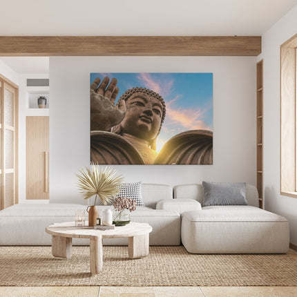 Canvas Schilderij Woonkamer Groot Boeddha Standbeeld Van Dichtbij