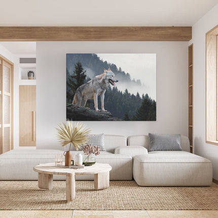 Canvas Schilderij Woonkamer Grijze Wolf In De Bossen 