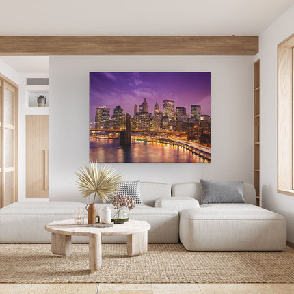 Canvas Schilderij Woonkamer Skyline New York Van Centrum In Het Paars