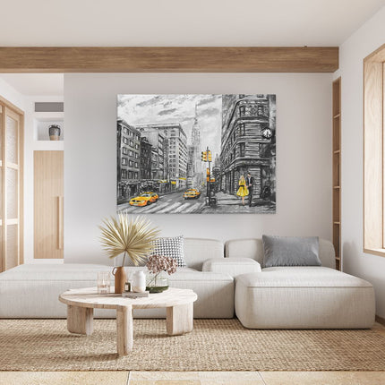 Canvas Schilderij Woonkamer Geschilderde New York Tekening - Zwart Wit