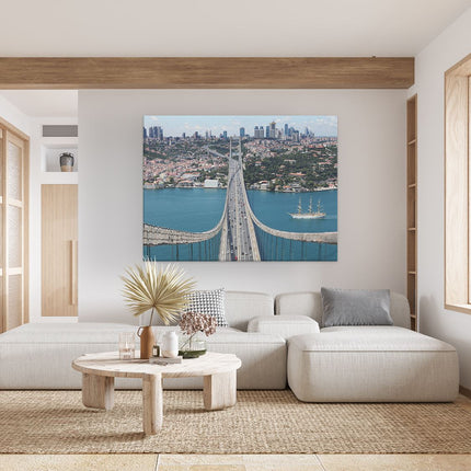 Canvas Schilderij Woonkamer Istanbul Bosporus Brug Vanaf Boven