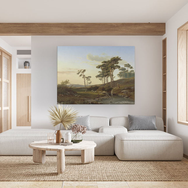 Canvas Schilderij Woonkamer Avondstemming met Herder - Cornelis Lieste