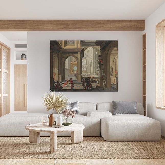 Canvas Schilderij Woonkamer Beeldenstorm in een Kerk - Dirck van Delen