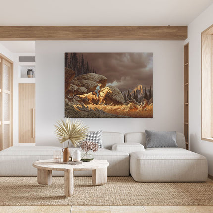 Canvas Schilderij Woonkamer Cowboy op zijn Paard
