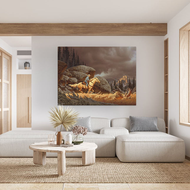 Canvas Schilderij Woonkamer Cowboy op zijn Paard
