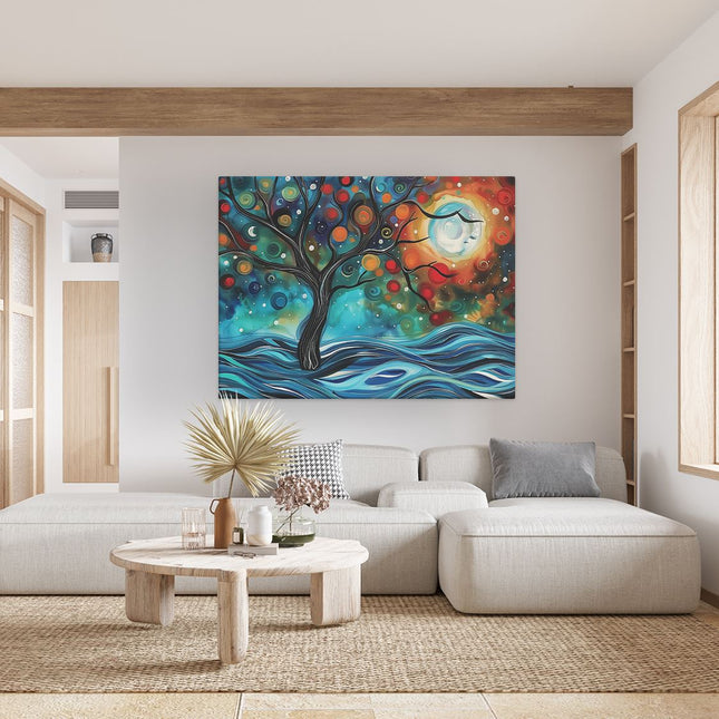 Canvas Schilderij Woonkamer Abstract Kunstwerk van een Boom in het Water