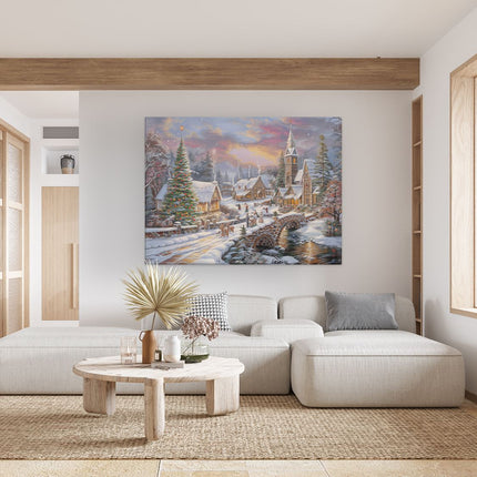 Canvas Schilderij Woonkamer Kunstwerk van een Kerstdorp