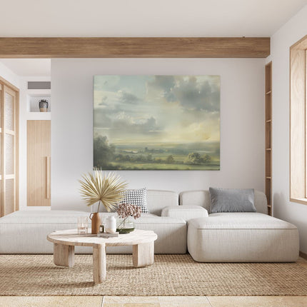 Canvas Schilderij Woonkamer Kunstwerk van Wolken boven een Veld