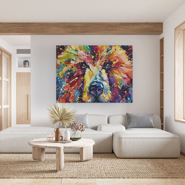 Canvas Schilderij Woonkamer Kleurrijk Kunstwerk van een Beer