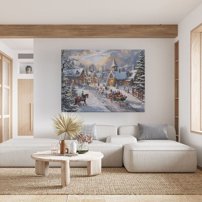 Canvas Schilderij Woonkamer Kunstwerk van een Kerstdorp
