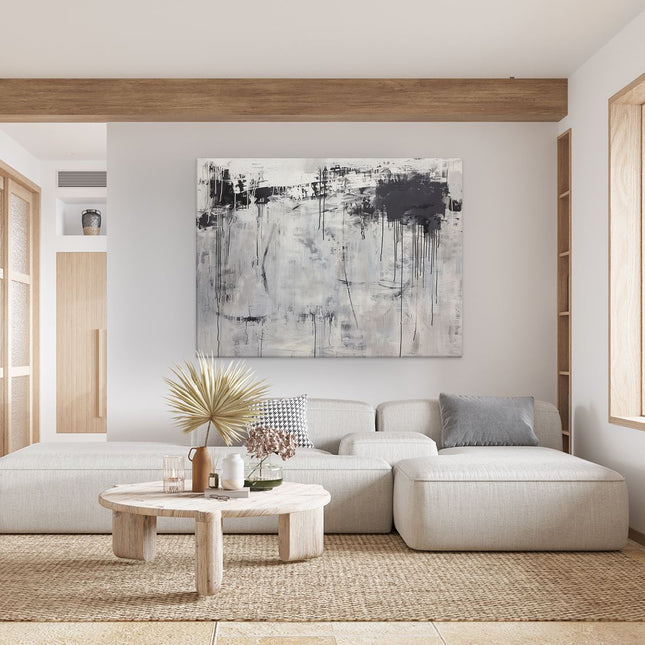 Canvas Schilderij Woonkamer Abstract Kunstwerk met Zwart Witte Splatters
