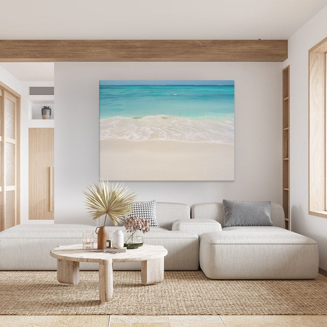 Canvas Schilderij Woonkamer Wit Zandstrand met Blauw Water
