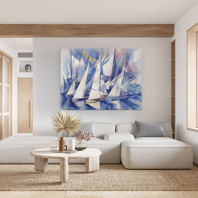 Canvas Schilderij Woonkamer Kunstwerk van Zeilboten in het Water