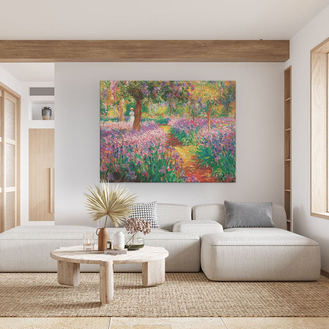 Canvas Schilderij Woonkamer Claude Monet Kunstwerk - de Tuin van Irissen door Claude Monet