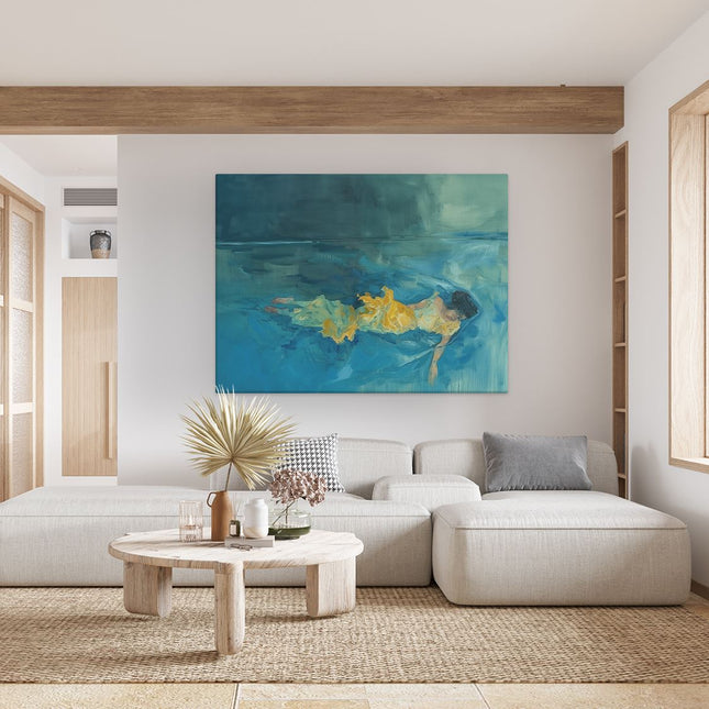 Canvas Schilderij Woonkamer Kunstwerk van een Vrouw die in het Water Ligt