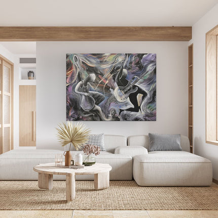 Canvas Schilderij Woonkamer Kunstwerk van Twee Mensen die Gitaar Spelen