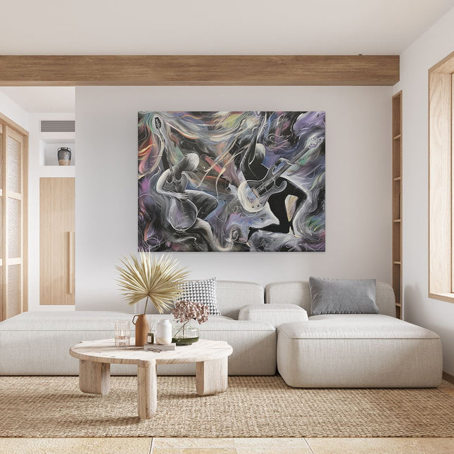 Canvas Schilderij Woonkamer Kunstwerk van Twee Mensen die Gitaar Spelen