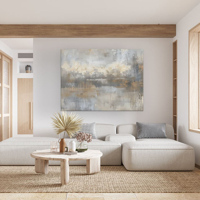 Canvas Schilderij Woonkamer Abstract Kunstwerk in Beige en Grijs