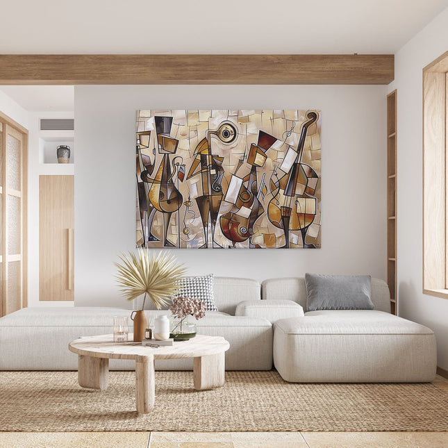 Canvas Schilderij Woonkamer Kunstwerk van een Groep Muzikanten