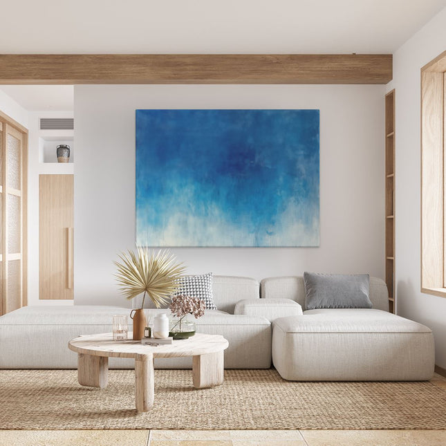 Canvas Schilderij Woonkamer Abstract Kunstwerk van Blauw en Wit