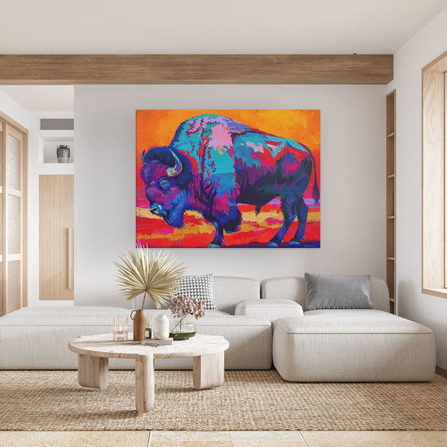 Canvas Schilderij Woonkamer Kleurrijk Kunstwerk van een Bizon
