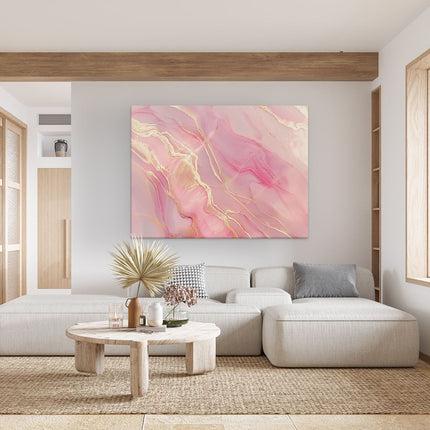 Canvas Schilderij Woonkamer Roze en Gouden Marmeren Achtergrond