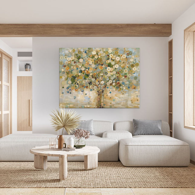 Canvas Schilderij Woonkamer Kunstwerk van een Boom met Knopen Erop