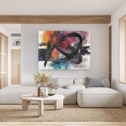 Canvas Schilderij Woonkamer Abstract Kunstwerk met Kleurrijke Penseelstreken