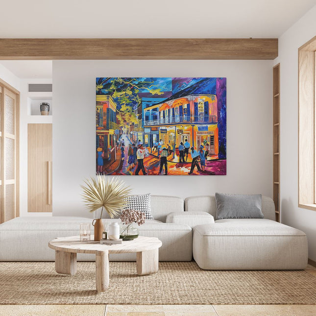 Canvas Schilderij Woonkamer Kunstwerk van Mensen die door een Straat Lopen in New Orleans