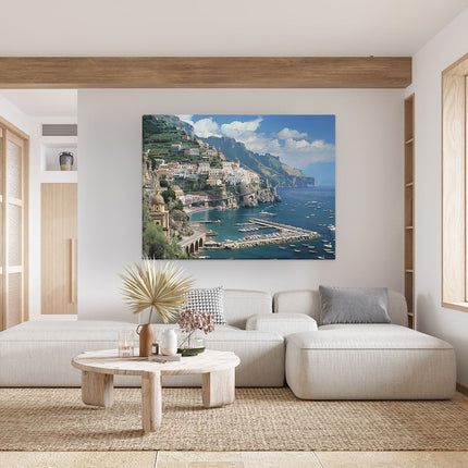 Canvas Schilderij Woonkamer Stad op de Kliffen van de Kust van Amalfi