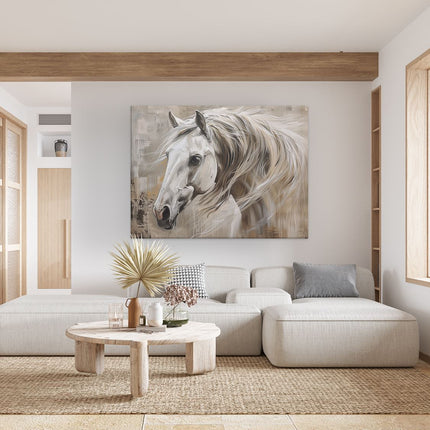 Canvas Schilderij Woonkamer Wit Paard met Lang Haar