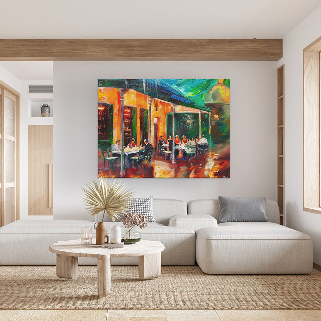 Canvas Schilderij Woonkamer Kunstwerk van Mensen in een Restaurant in New Orleans