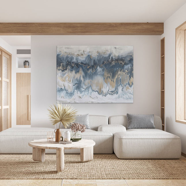 Canvas Schilderij Woonkamer Abstract Kunstwerk van Blauw en Goud