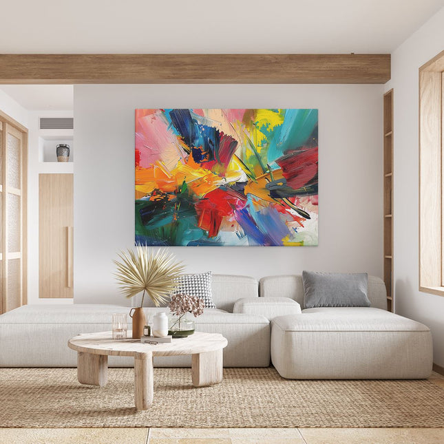 Canvas Schilderij Woonkamer Abstract Kunstwerk met Heldere Kleuren