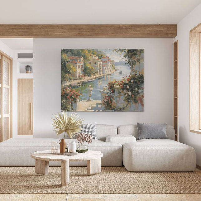 Canvas Schilderij Woonkamer Kunstwerk van een Gracht