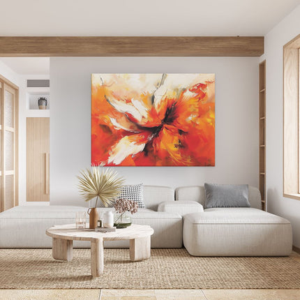 Canvas Schilderij Woonkamer Abstract Kunstwerk van een Oranje Bloem