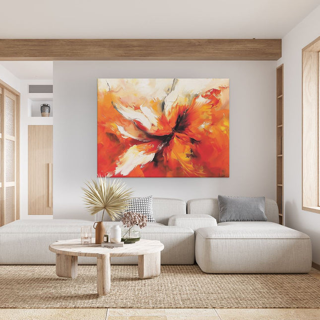Canvas Schilderij Woonkamer Abstract Kunstwerk van een Oranje Bloem