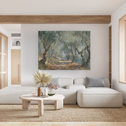 Canvas Schilderij Woonkamer Kunstwerk van een Pad door Olijfbomen