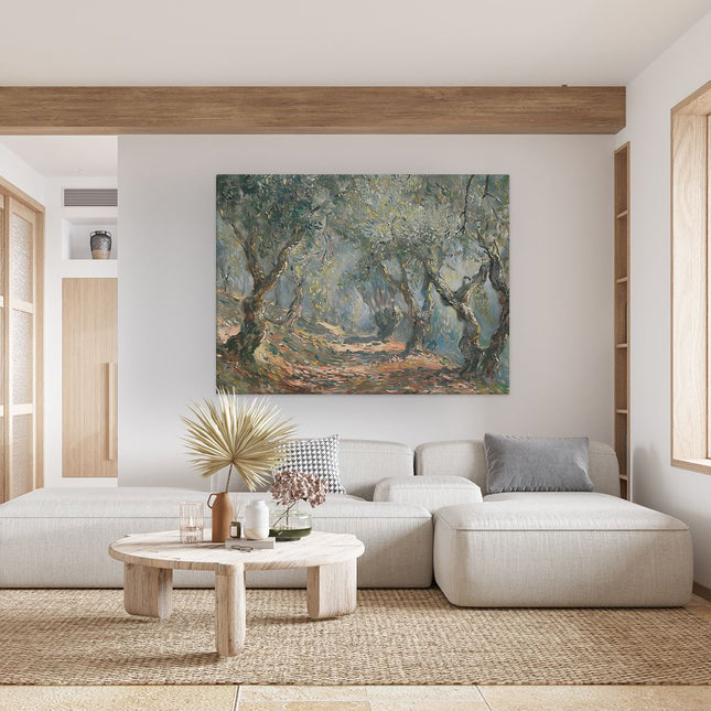 Canvas Schilderij Woonkamer Kunstwerk van een Pad door Olijfbomen