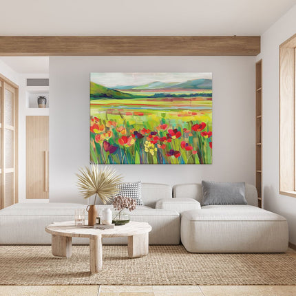 Canvas Schilderij Woonkamer Kunstwerk van Bloemen in een Veld