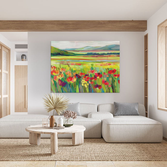 Canvas Schilderij Woonkamer Kunstwerk van Bloemen in een Veld