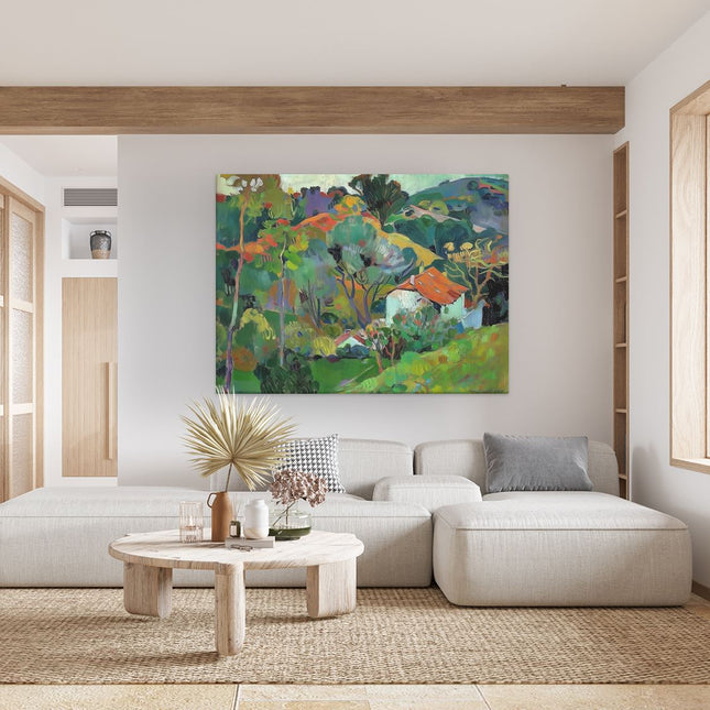 Canvas Schilderij Woonkamer Kunstwerk van een Huis op een Heuvel