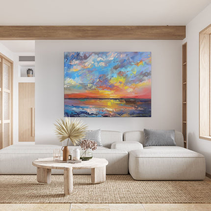Canvas Schilderij Woonkamer Abstract Kunstwerk van een Zonsondergang