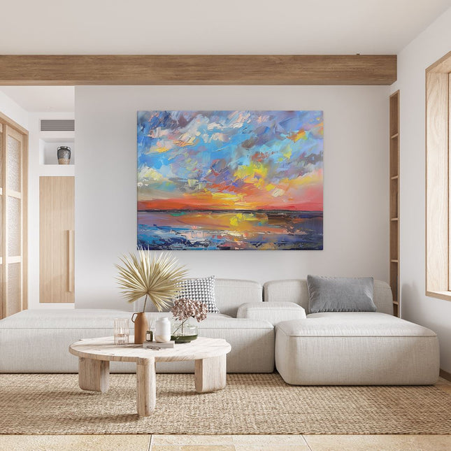Canvas Schilderij Woonkamer Abstract Kunstwerk van een Zonsondergang