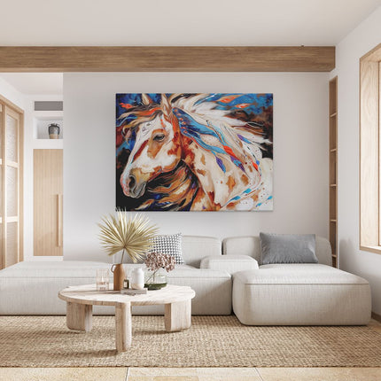 Canvas Schilderij Woonkamer Kunstwerk van een Paard met Veren