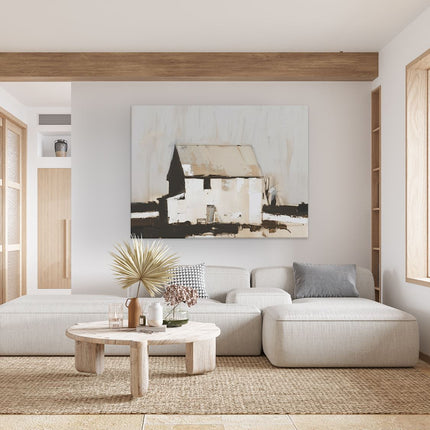 Canvas Schilderij Woonkamer Kunstwerk van een Wit Huis Midden in een Veld