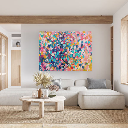 Canvas Schilderij Woonkamer Abstract Kunstwerk van Kleurrijke Stippen