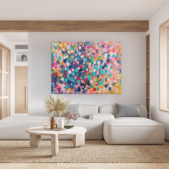 Canvas Schilderij Woonkamer Abstract Kunstwerk van Kleurrijke Stippen
