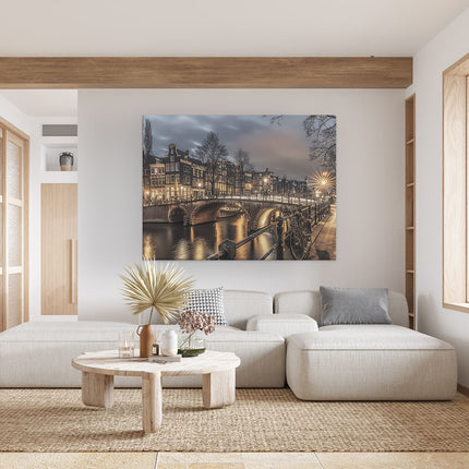 Canvas Schilderij Woonkamer Brug over een Kanaal