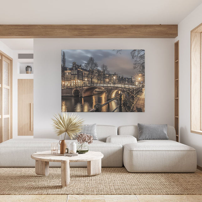 Canvas Schilderij Woonkamer Brug over een Kanaal